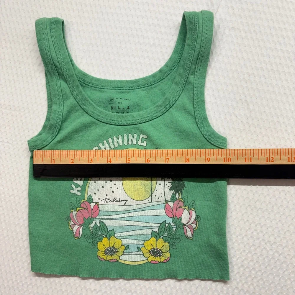 Billabong Graphic Tank Top Girls XS Green Good Keep Shining Tropical Crop
